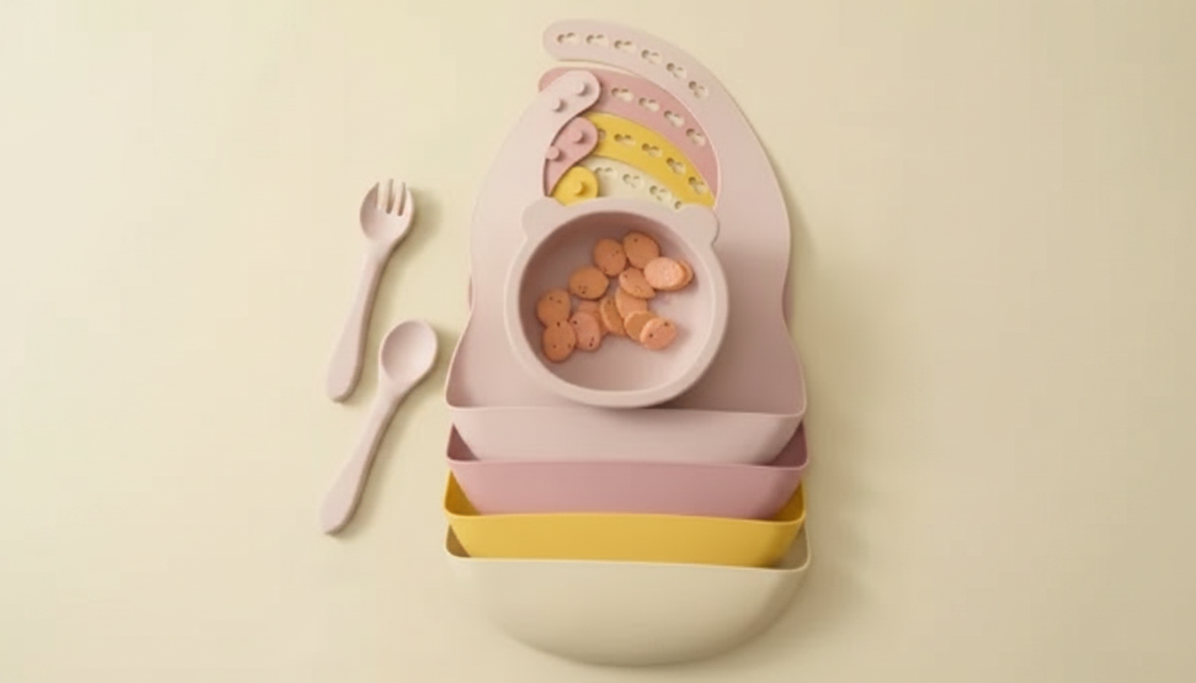 Less-Mess 4PCS Silicone Baby Feeding Set (Suction Bowl)