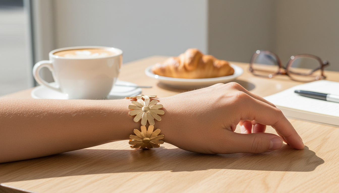 Sunflower Open Cuff Bracelet With Vintage Mood Color Shift